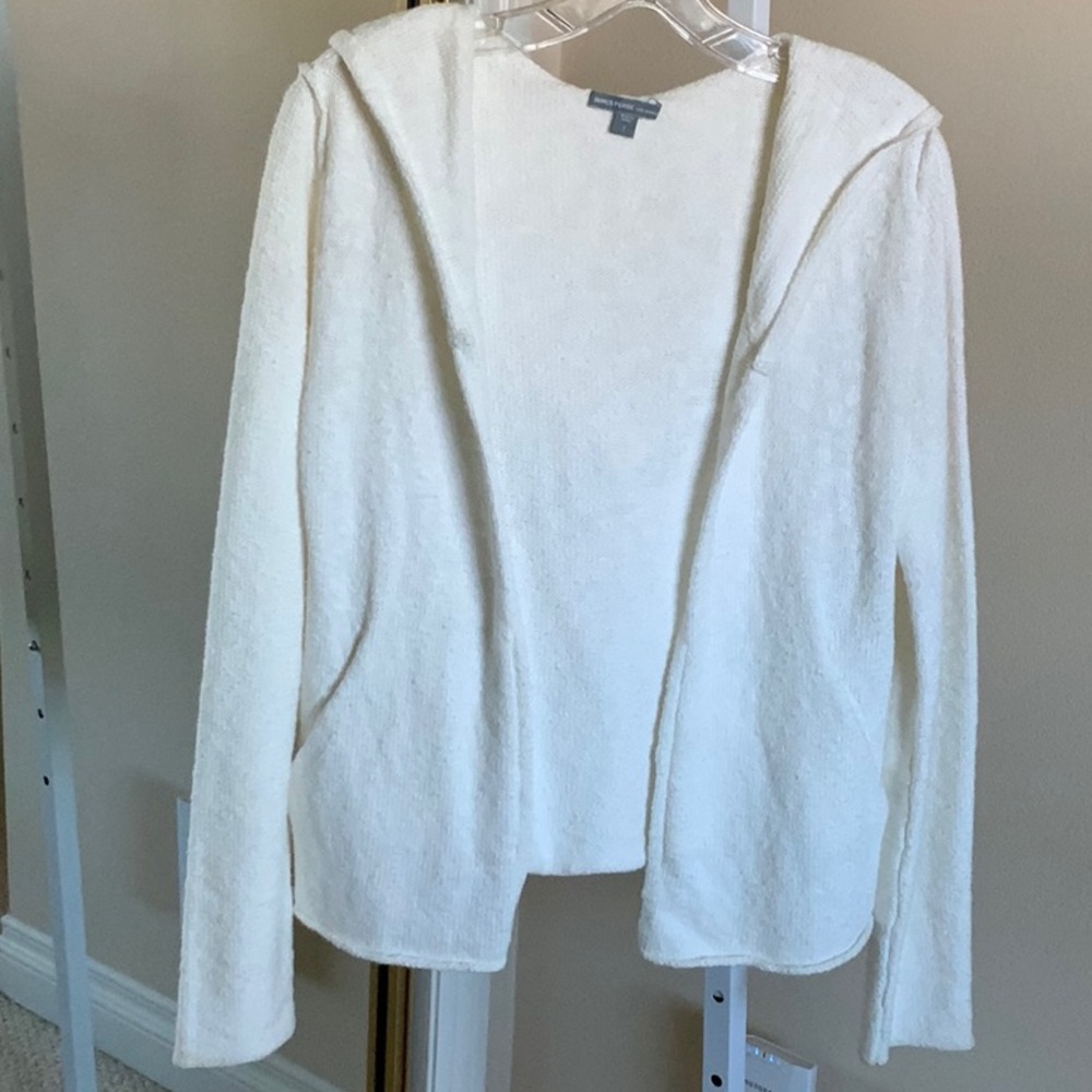 James Perse Open Front Cotton Knit Hoodie, Ivory, Size Small
